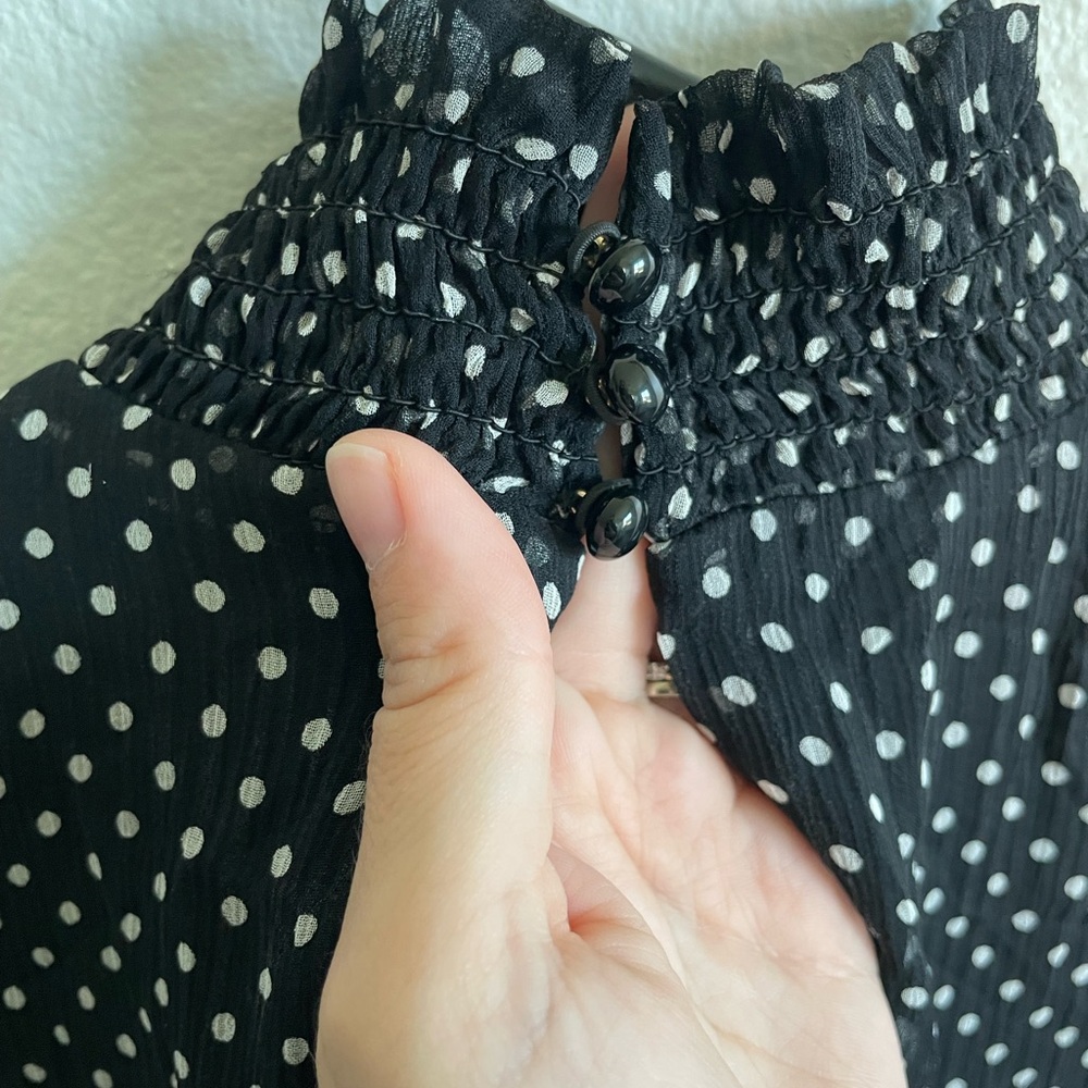Sezane Black White Polka Dot Long Sleeve Dress 100% Silk Size 34 EU Sheer Lined - Picture 9 of 9